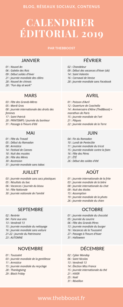 Le calendrier éditorial 2019 par TheBBoost - Comment créer un planning éditorial pour son blog. #marketing #planning #calendrier #editorial #autoentrepreneur